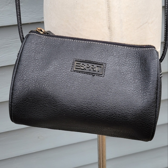 Vintage 90s y2k Esprit Black Vegan Leather Small Mini Oval Barrel Crossbody Bag - Picture 2 of 8